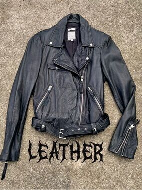 Genuine Leather Zara TRF Moto Biker Motorcycle Jacket Distressed Goth Punk S